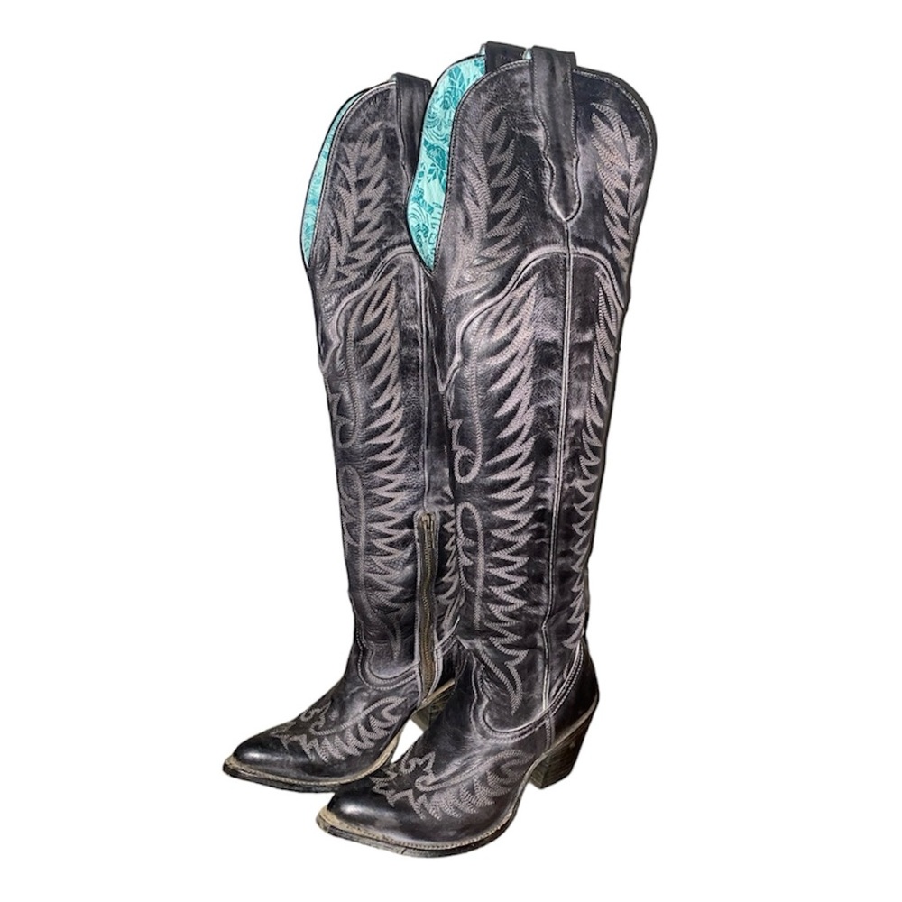 Corral Women’s Embroidered Tall Black Western Boots - Pointed Toe